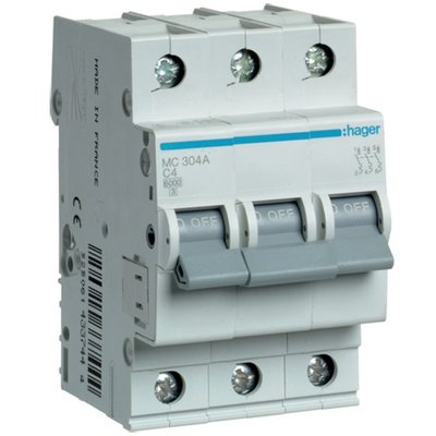 Автоматичний вимикач Hager MC304A 3-полюсний, In=4 А “C” 28236 фото