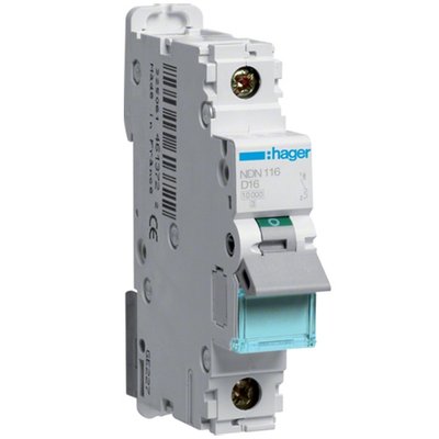 Автоматичний вимикач Hager NDN116 1-полюсний, In=16 А “D” 28246 фото