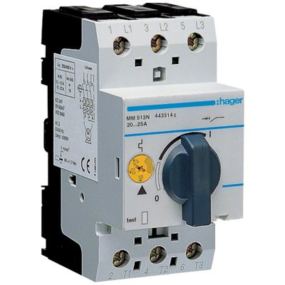 Автоматичний вимикач для захисту двигуна Hager MM513N I=20.0-25.0А 28263 фото
