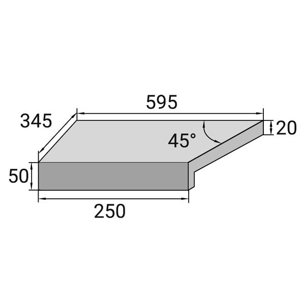 Кутовий Г-подібний елемент бортової плитки Aquaviva Granito Black, 595x345x50(20) мм (лівий/45°) 24700 фото