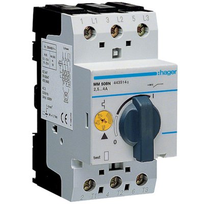 Автоматичний вимикач для захисту двигуна Hager MM508N I=2.4-4.0А 28258 фото